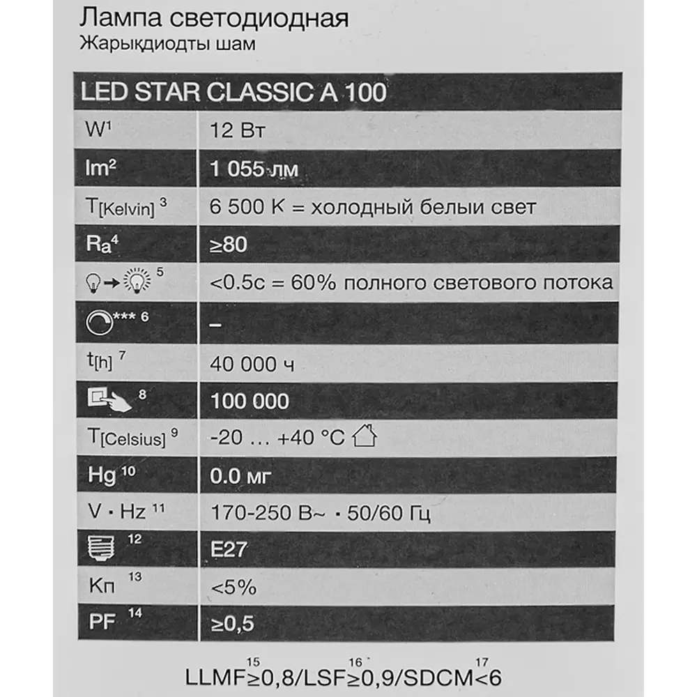 Лампа светодиодная Osram груша 12Вт 1055Лм E27 холодный белый свет STLM-2059429 - Вид №4