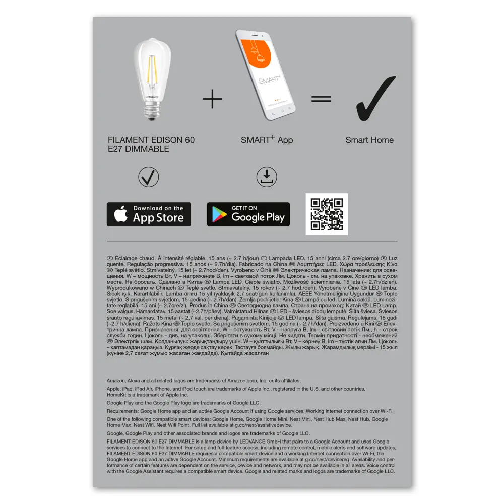 Лампа умная светодиодная Osram Smart Plus E27 220-240 В 5.5 Вт эдисон прозрачная 806 лм, теплый белый свет 89143914 STLM-2004503 LEDVANCE  - Вид №3
