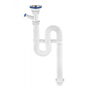 30980317 Сифон гофрированный "VIR" () с отводом для СМ и нерж.чашкой д.70мм (1 1/4"- д.40/50) Raiber