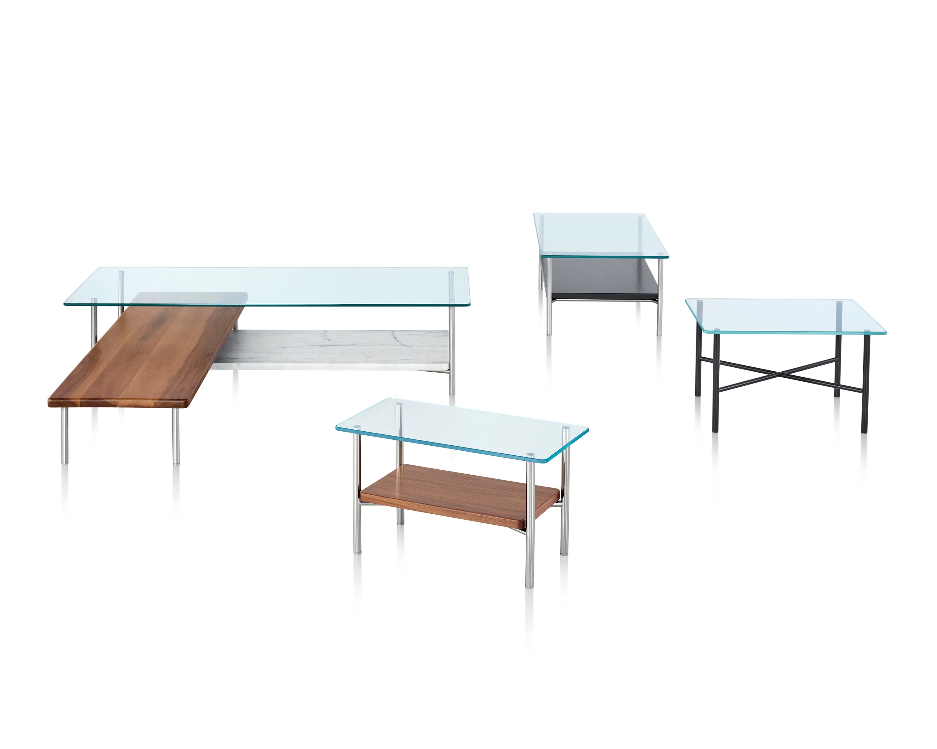 Металлический и стеклянный L-образный журнальный столик с полкой Herman Miller Layer ARCH-00120583 - Вид №3