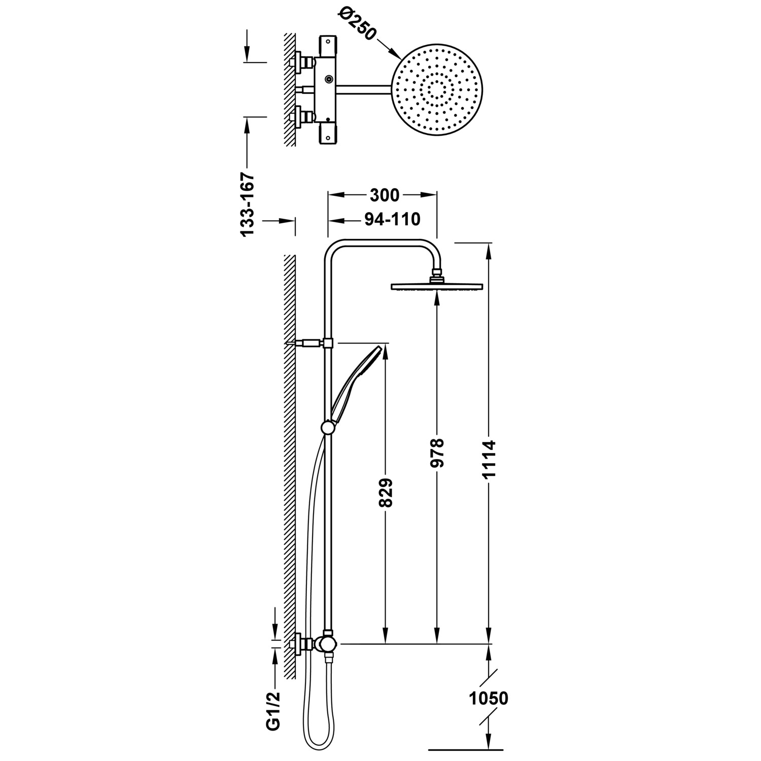 НАСТЕННЫЙ 2-полосный настенный термостатический смеситель для душа-19039301NM TRES Thermostatic - Вид №1