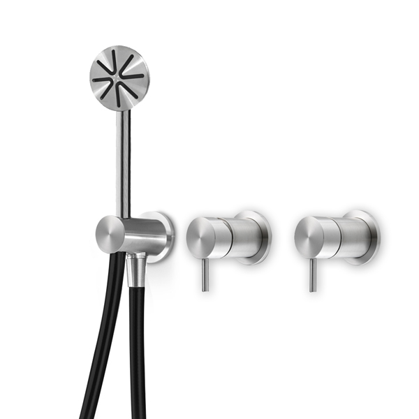 ONE227L Смеситель для душа на 3 отверстия с переключателем на 2 потока и ручным душем Linki ONE, Внешняя часть, Полированная сталь