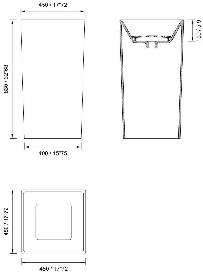 MOMA Design Отдельностоящий квадрато Lavabo с твердой поверхностью Platinum Plt 0504 - Вид №1