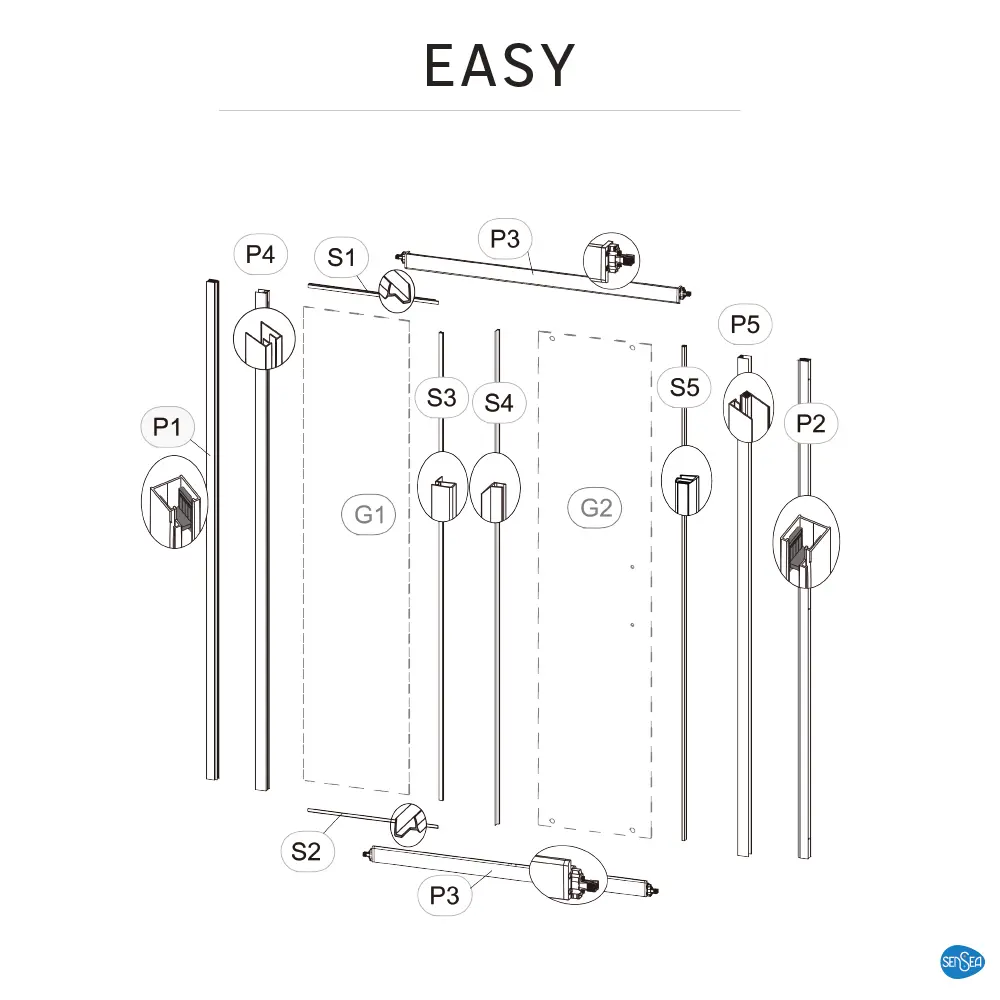 Комплект стекол для раздвижной душевой двери Sensea Easy 150 см прозрачное стекло цвет профиля на выбор 83631072 STLM-2032094 - Вид №36