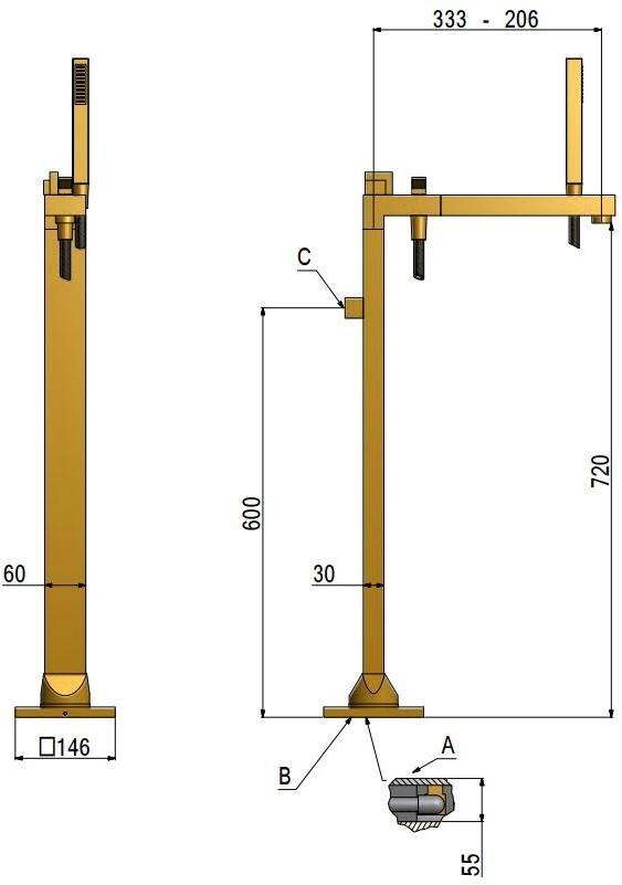 tender rain Напольный смеситель для ванны из латуни с ручным душем на одно отверстие sun-id-1393151 - Вид №3