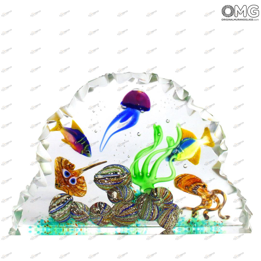 4812 ORIGINALMURANOGLASS Скульптура Аквариум с тропическими рыбками - муранское стекло OMG 22 см 