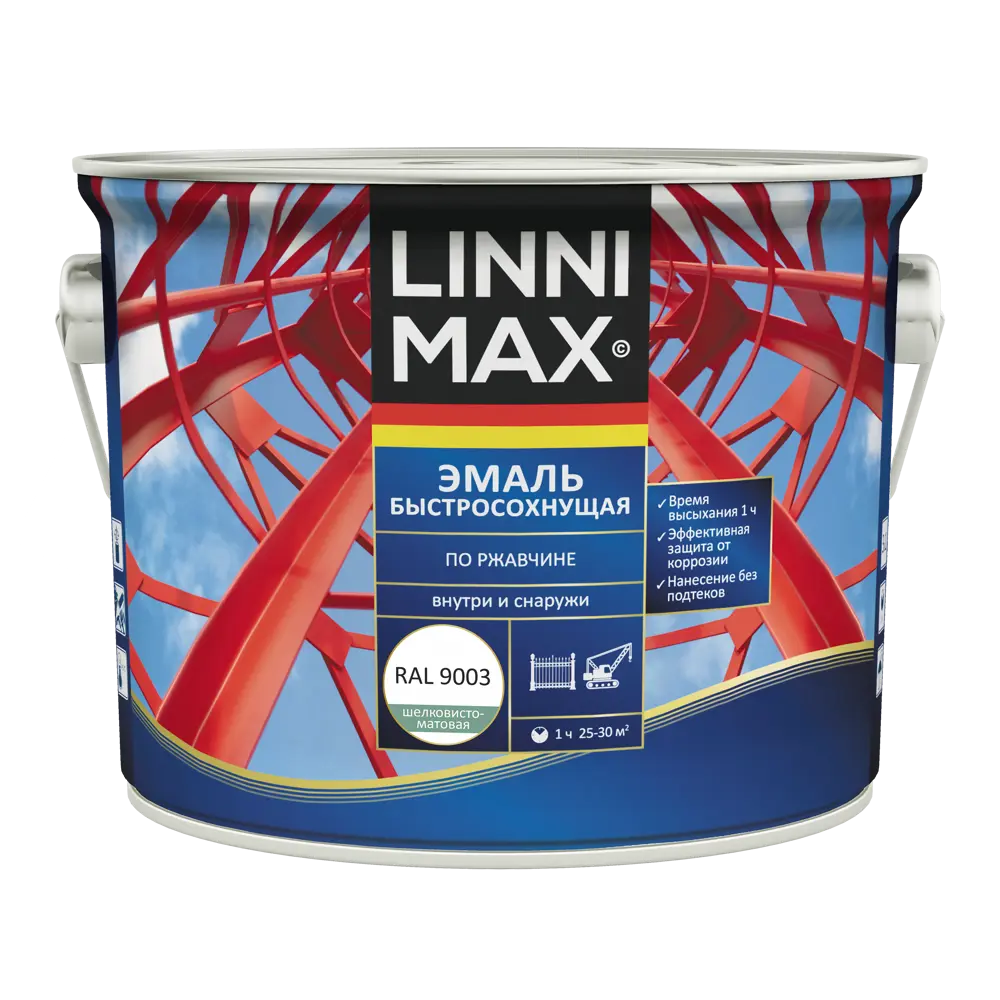 Грунт-эмаль по ржавчине Linnimax Быстросохнущая шелковисто-матовая цвет белый 2.5 л STLM-2189453 - Вид №1
