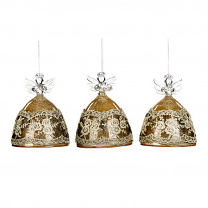 P 35164 Ангел с кружевной юбкой золотой 12 см (цена за шт) GOODWILL