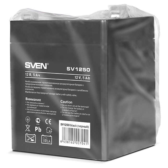 SV-0222005 Battery sv 1250 (12v 5ah), 12v voltage, 5a*h capacity, max. discharging rate of 80a, max. charging rate 1.5a, the type of lead-acid agm, type lead terminal f1 Sven Santreyd  - Вид №3