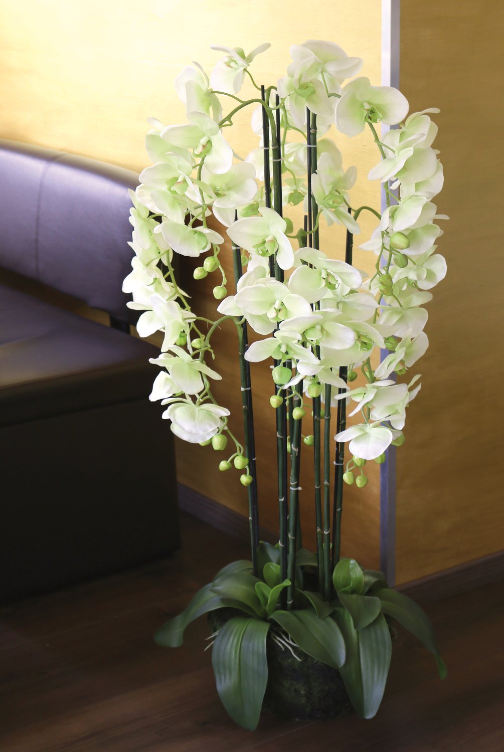 2860 788 a3 Искусственная орхидея Phalaenopsis с 'почвой', 9-кратная, 120 см, real touch, бежево-зеленая H-andreas  - Вид №7