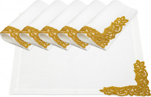 10656879 Weissfee Набор салфеток Weissfee "Версаль" 45х45см, 6шт (белый, кружево античное золото в одном углу) Ткань