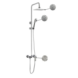 GFmark - Смеситель + стойка душевая "тропический душ" с двумя лейками, с АЛМАЗНОЙ КРОШКОЙ на ручке, код: 4875