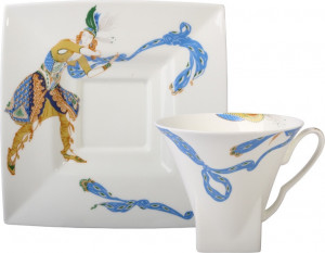 10597974 Императорский фарфоровый завод Чашка чайная с блюдцем "Индийский танец" "Петрополь" Фарфор костяной