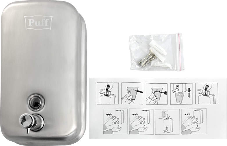 1402.097 Дозатор для жидкого мыла из нерж стали матовый антивандальный 8615m PUFF  - Вид №4