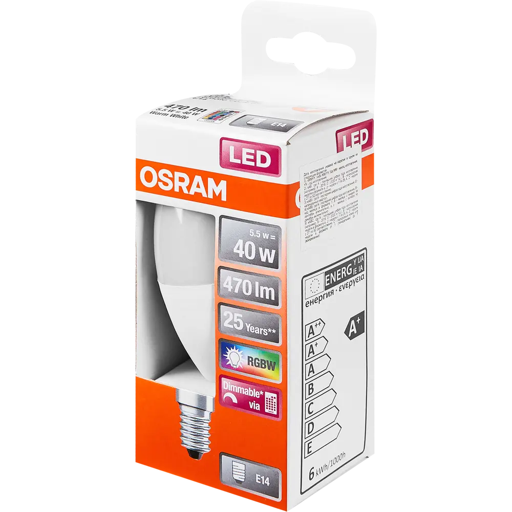 Лампа светодиодная Osram E14 220-240 В 5.5 Вт свеча матовая 470 лм, регулируемый цвет света RGBW, для диммера 82911571 STLM-2195903  - Вид №4