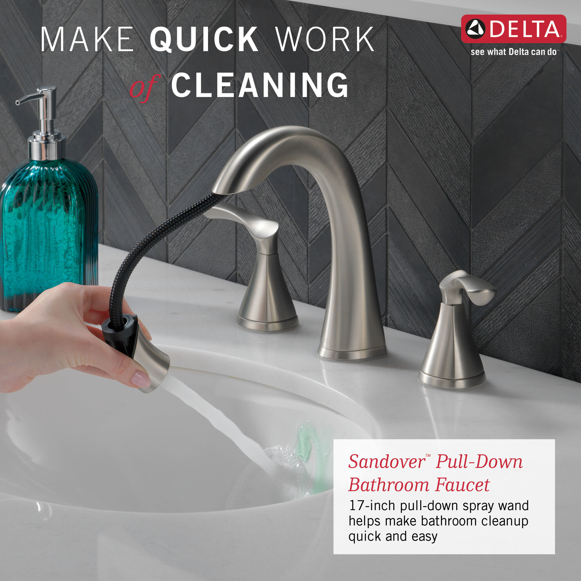 35748LF-SPPD Смеситель для ванной комнаты с двумя ручками Delta Faucet Sandover Матовый никель Spotshield  - Вид №6