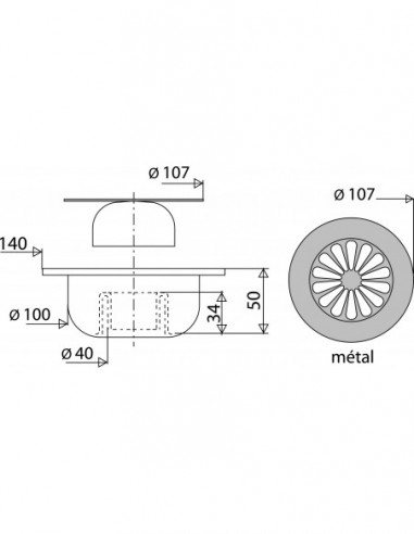 462300 000 00  Сливной трап для душевой кабины, ромбовидная решетка Д. 107 мм, слив вертикальный, хром Valentin Хром  - Вид №2
