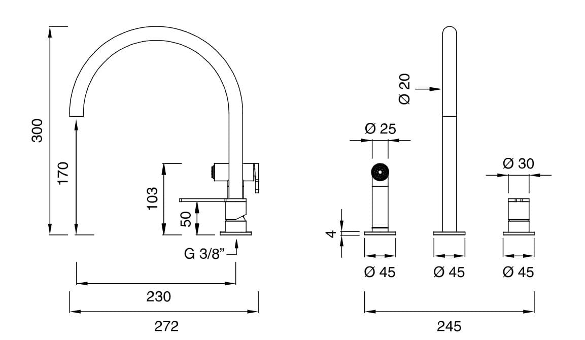 Смеситель для кухни с 3 отверстиями со съемным ручным душем CEADESIGN INNOVO ARCH-00065744 - Вид №2