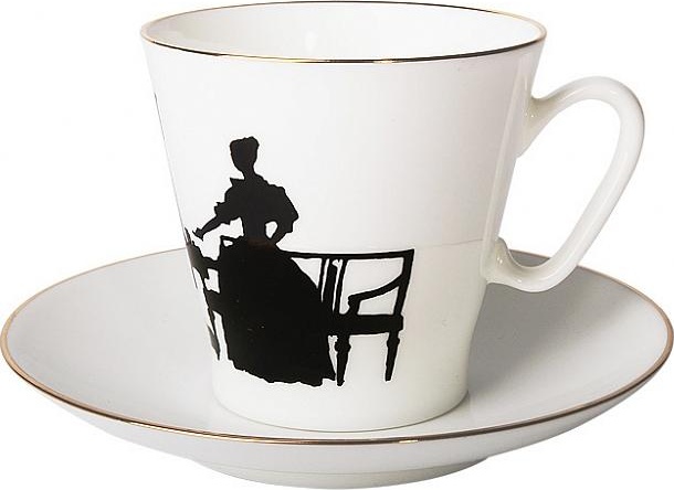 80300 Императорский фарфоровый завод Чашка с блюдцем "Вдвоём" "Чёрный кофе" Фарфор костяной 