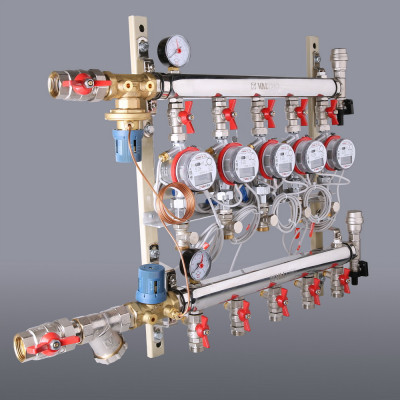 VT.GPA.06S04.R4 Узел этажный для поквартирного учета тепловой энергии с автоматическим регулятором перепада давлений Valtec 1", 4 вых., ввод справа  - Вид №2