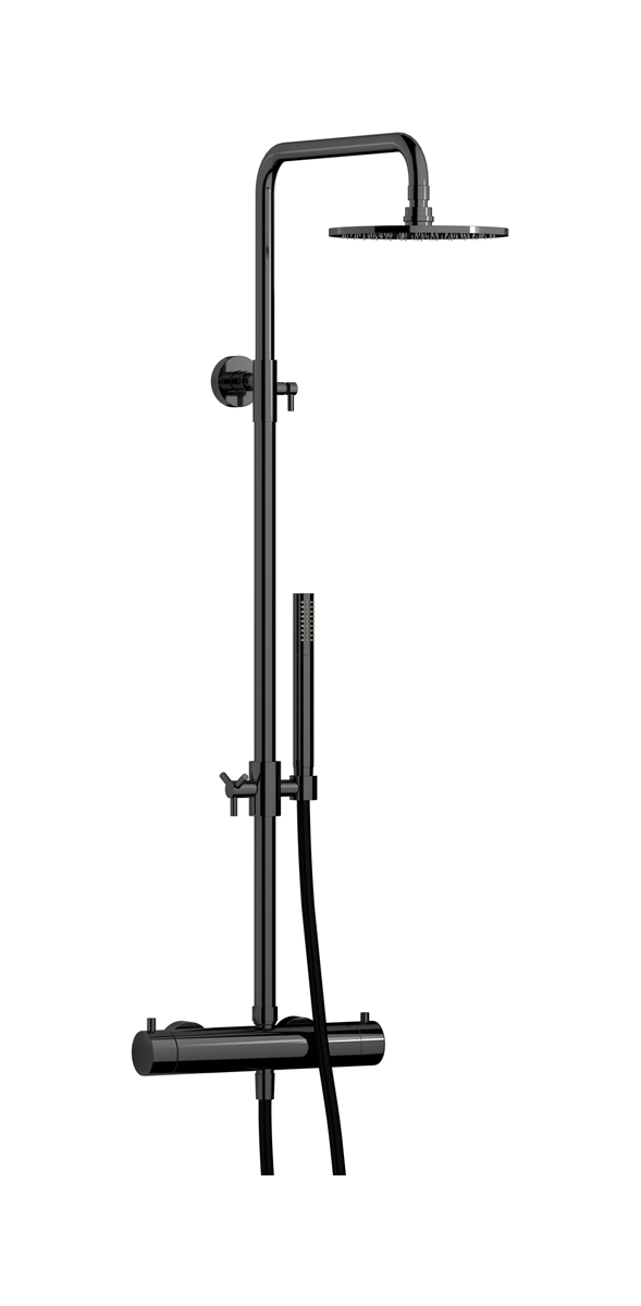 Душевая колонна с термостатом в комплекте с душевым гарнитуром. WE ARE IB mt801cf Black Chrome Indoor Shower