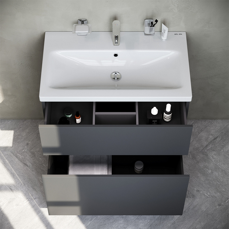 M90FSX07522GM32 База под раковину напольная 75 см 2 ящика push-to-open графит матовый AM.PM Gem - Вид №1