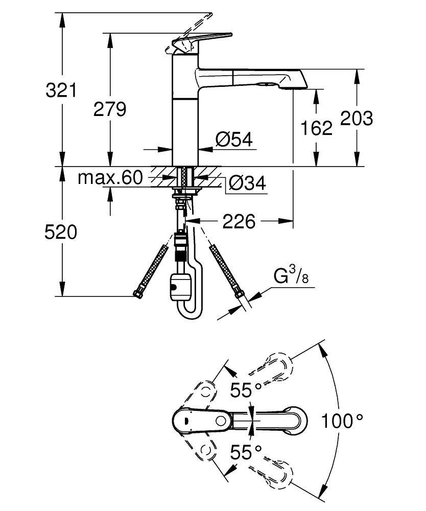 33933002 Смеситель для кухни Grohe Europlus хром - Вид №1