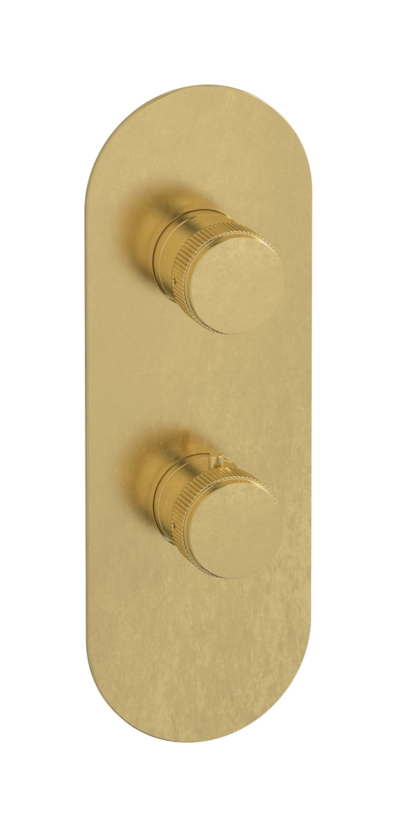 Комплект наружных частей термостата с дивертером на 2 потребителя - вертикальная овальная панель с ручками Reflex WE ARE IB eua612onnrx Natural Brass Aqua