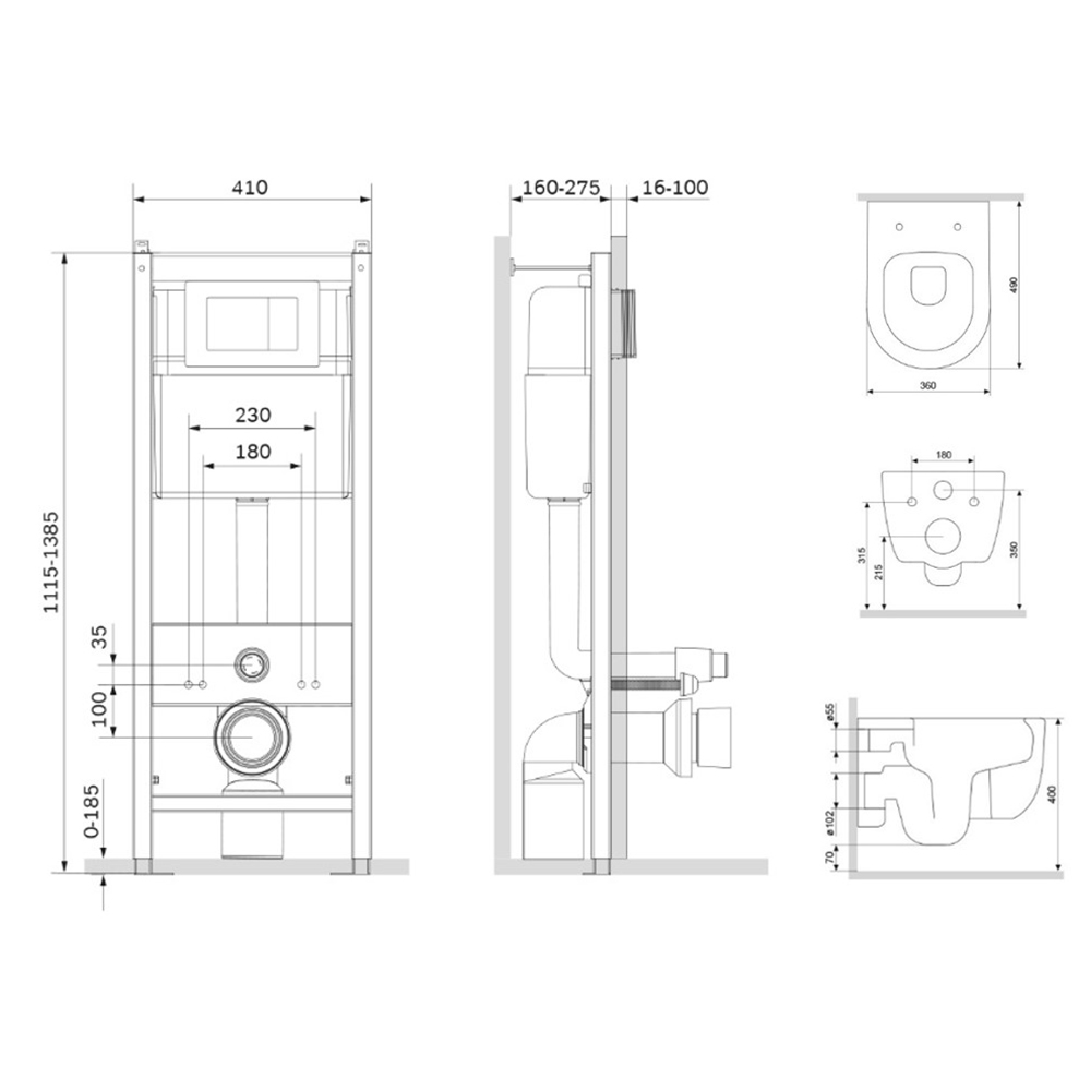DX86.IS10151.1700 Инсталляция с клав глянц хром с подв унит безободк с сид м/лифт Damixa Sirius - Вид №1