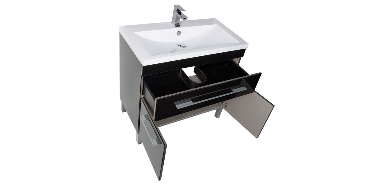 Комплект мебели Aquanet Верона 90 черный (напольный 1 ящик 2 дверцы) 00182949 - Вид №4