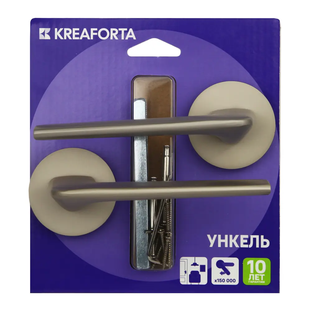 Дверная ручка на розетке KREAFORTA Ункель без запирания цвет никель 89450150 STLM-2126131  - Вид №3