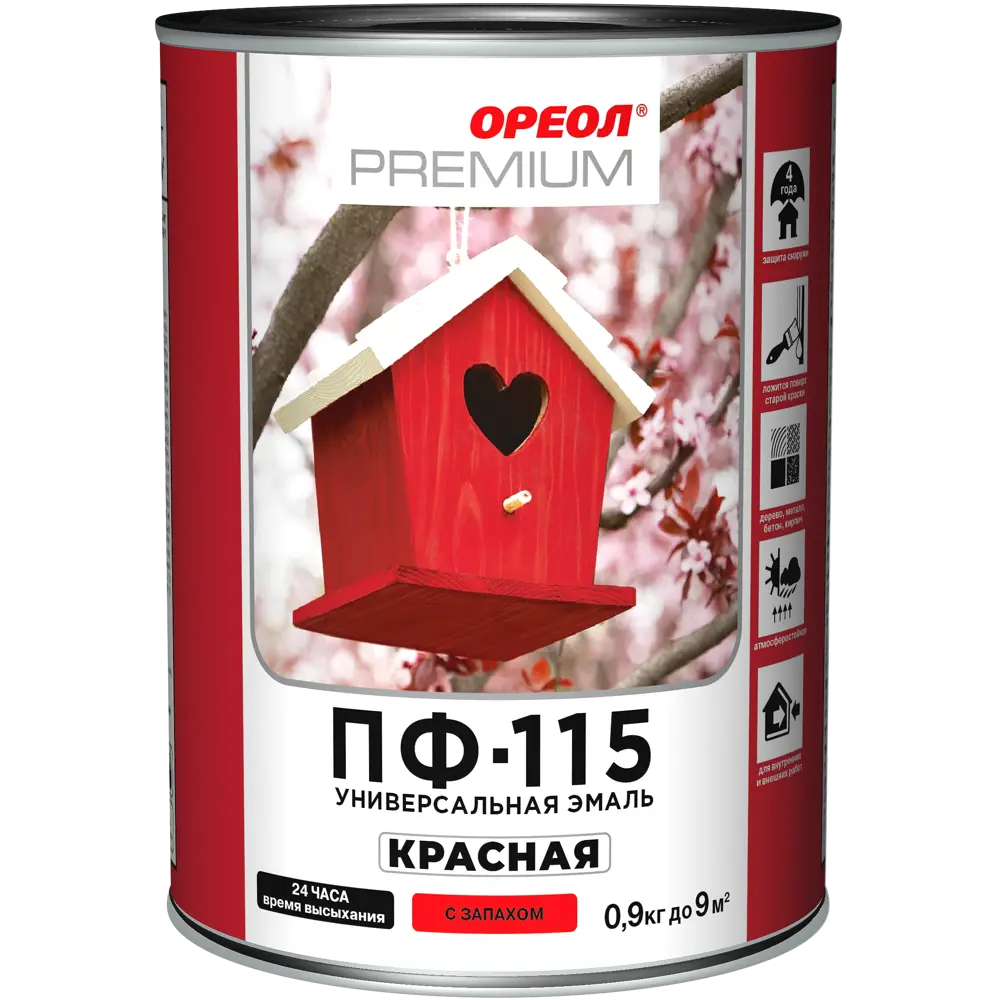 Эмаль Ореол Premium ПФ-115 глянцевая цвет красный 0.9 кг 82216110 STLM-2142225  - Вид №1