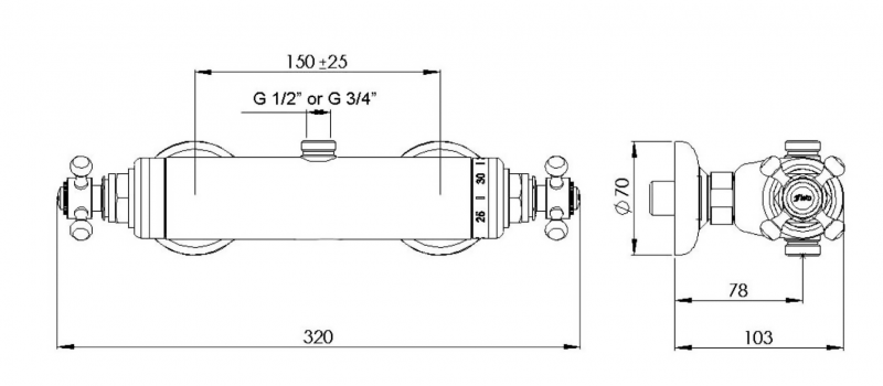 Смеситель термостатический для душа на один выход, верхнее (жесткое подключение) CEZARES GOLF-DS-T-01 - Вид №1