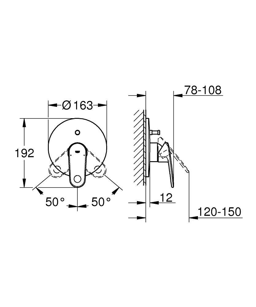 19536002 Внешняя часть смесителя для ванны Grohe Europlus хром - Вид №1