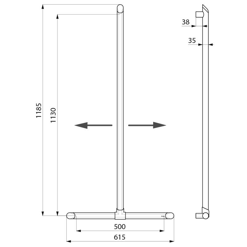 511944C T-образный опорный поручень Be-line® со скользящей вертикальной частью DELABIE  - Вид №1