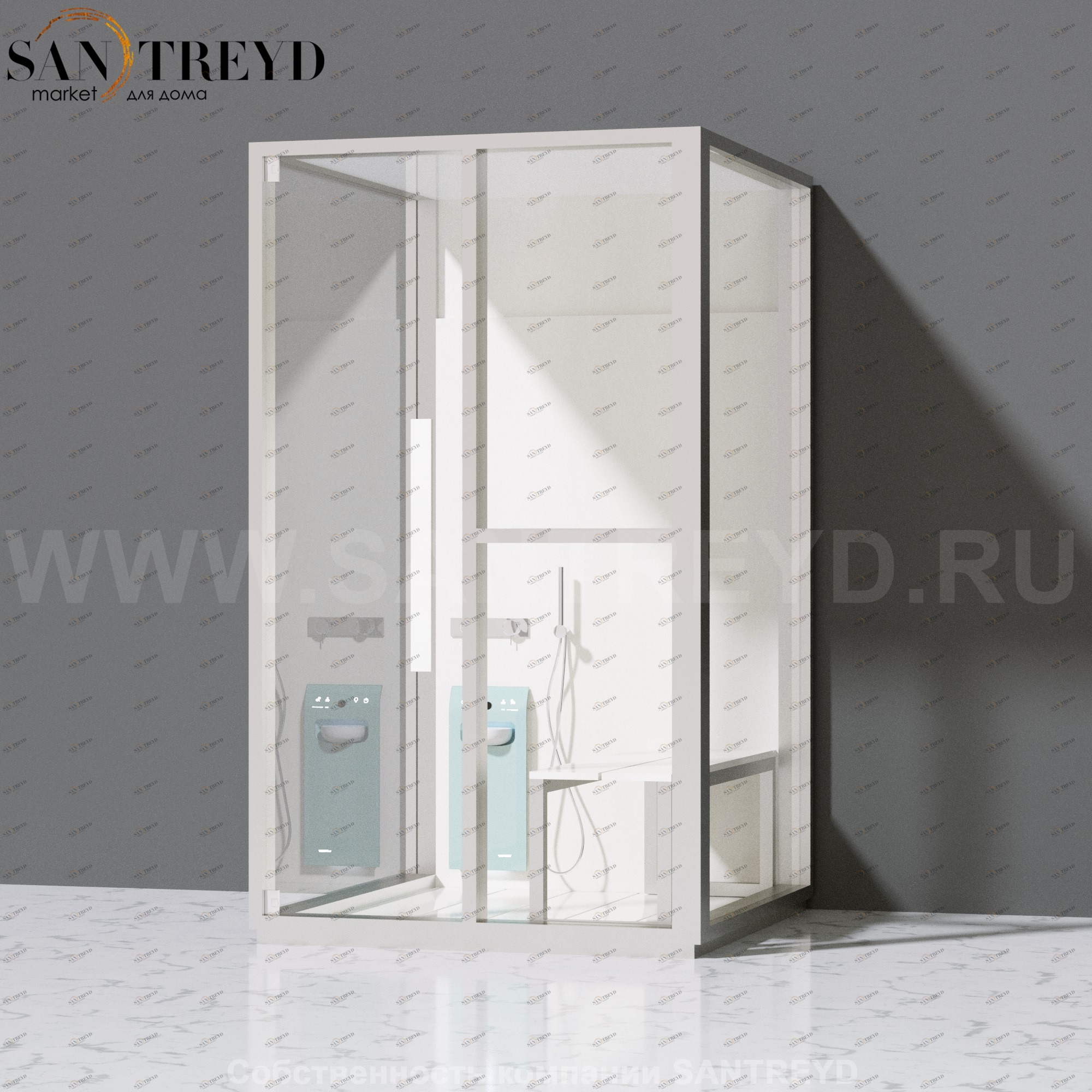 Effegibi H SMALL LO82020001 Комбинированная баня: хаммам и душ. Установка: к стене. Правая дверь. Мощность: 3 кВт макс. Размеры: длина 131 см, ширина 92 см. Отделка: матовый лакированный белый аллюминий и серый ламинат из керамогранита.