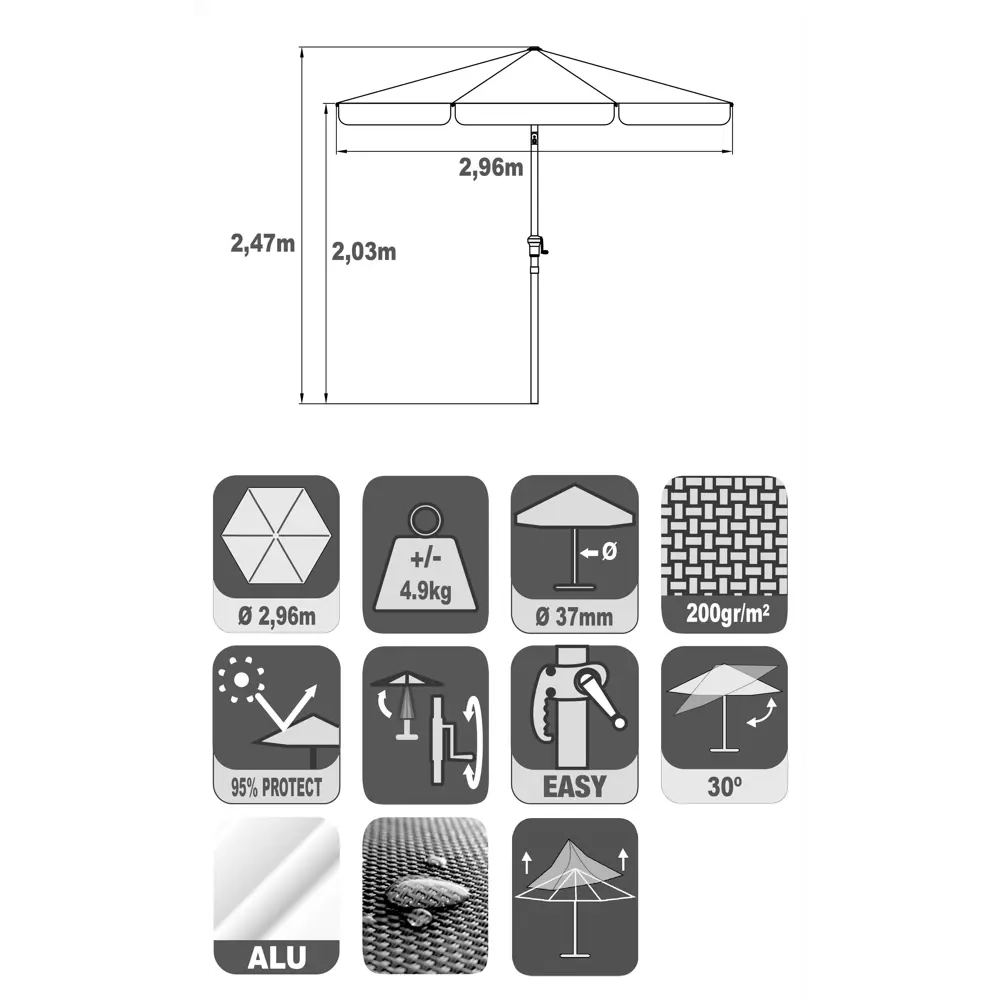 Садовый зонт NATERIAL Avea с регулируемым наклоном купола 82232851 STLM-0022483 - Вид №10