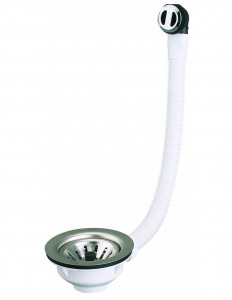 391000 000 00  Слив для раковины с переливом, Д. 90 мм, корзина с задвижкой, зажим 0/12 мм, нержавеющая сталь Valentin Сталь