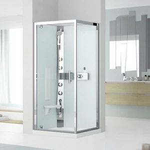 Novellini. Душевая кабина термостатическая 80x80 GF80 HYDROMASSAGE с высоким душевым поддоном и серебристым профилем GLAX 3