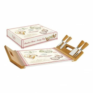 Поднос-доска для сыра из бамбука и стекла с 4 ножами Fromage EASY LIFE FROMAGE 00-3946613 Белый;коричневый