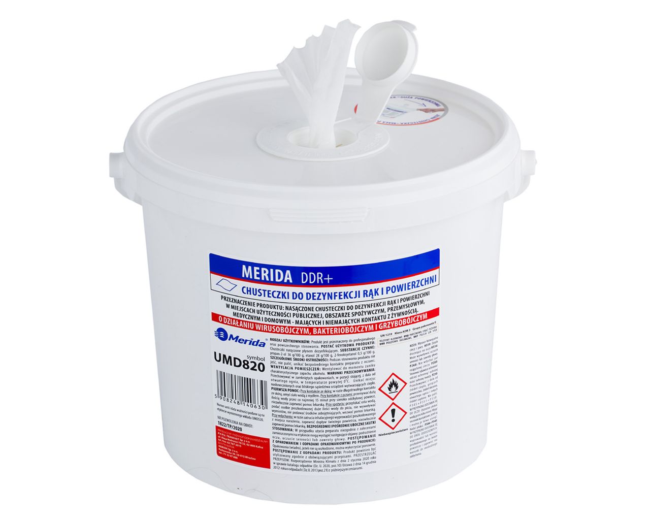UMD821 Влажные салфетки для дезинфекции рук и поверхностей DDR+, ведро 6 л, рулон 65 м, 260 листов Merida  - Вид №1