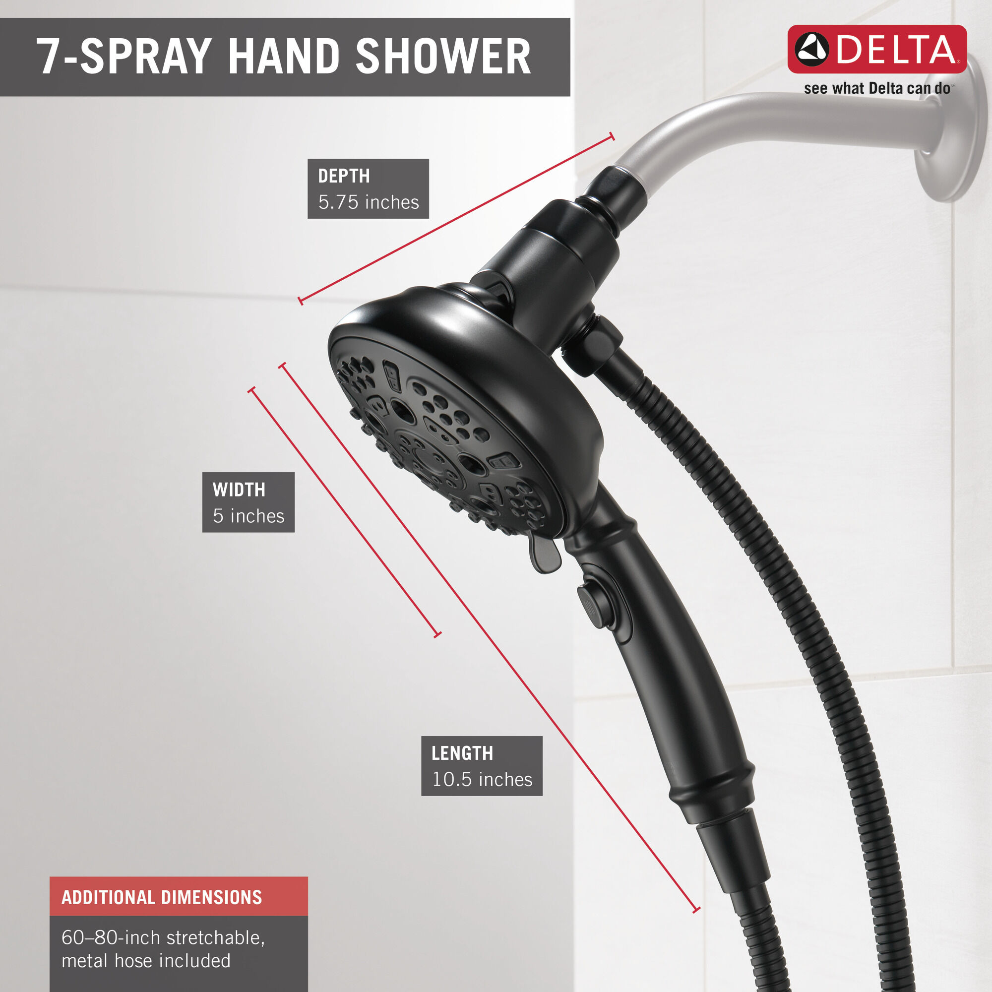 54710-BL-PK Ручной душ SureDock ™ с 7 настройками Delta Faucet Universal Showering Матовый черный  - Вид №6