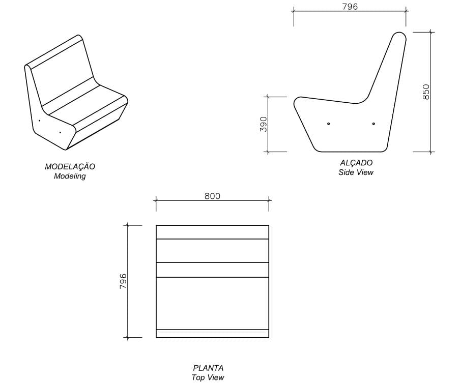 Бетонное наружное сиденье со спинкой amop рамка ARCH-00034322 - Вид №3