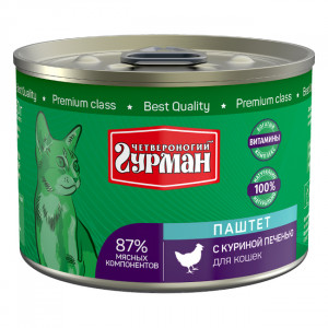 ПР0044933 Корм для кошек Куриная печень паштет конс.190г ЧЕТВЕРОНОГИЙ ГУРМАН