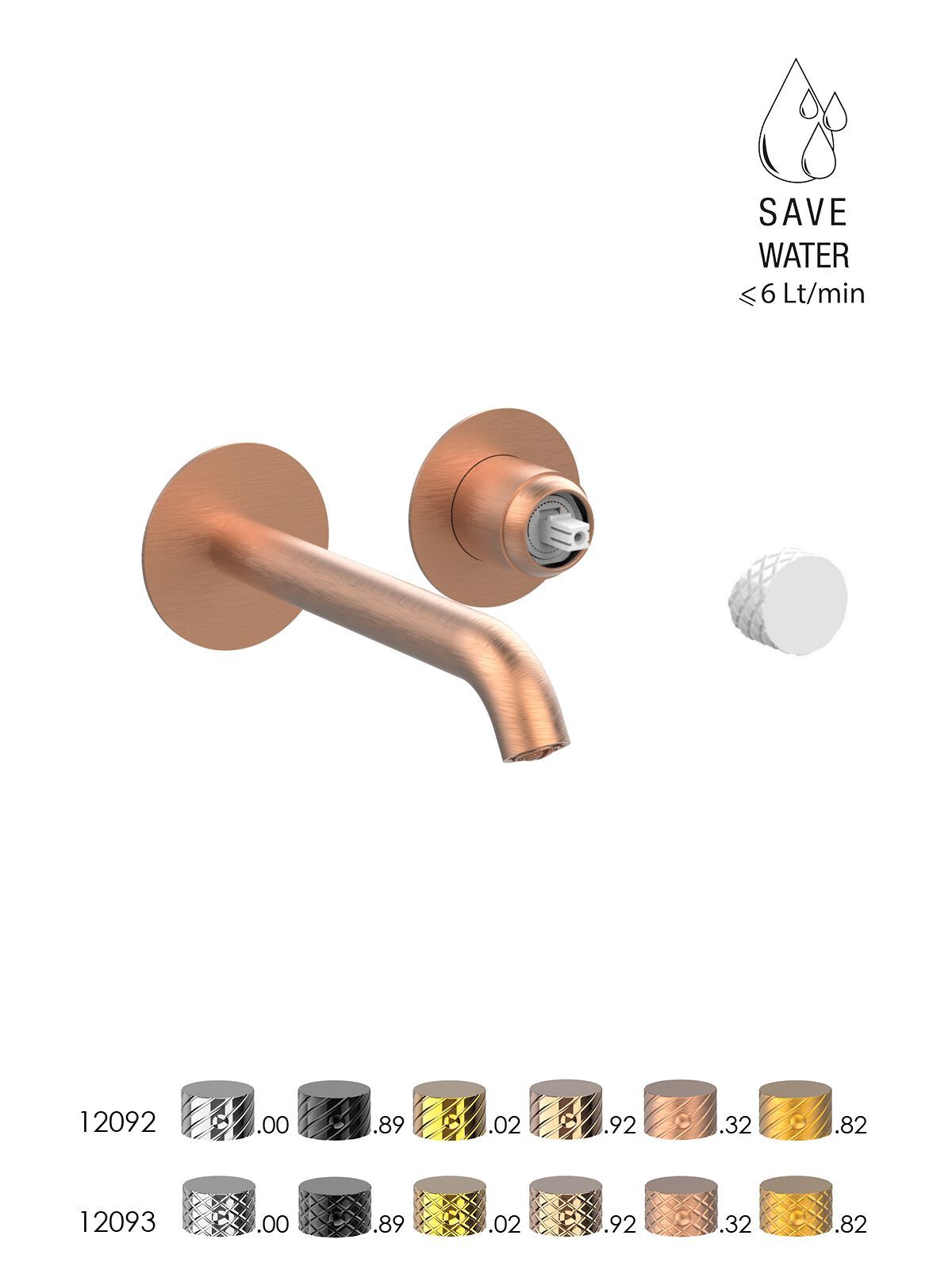 Настенный смеситель для раковины с 2 отверстиями и ограничителем расхода Rubinetterie Frattini Pepe XLS ARCH-00144539 - Вид №6