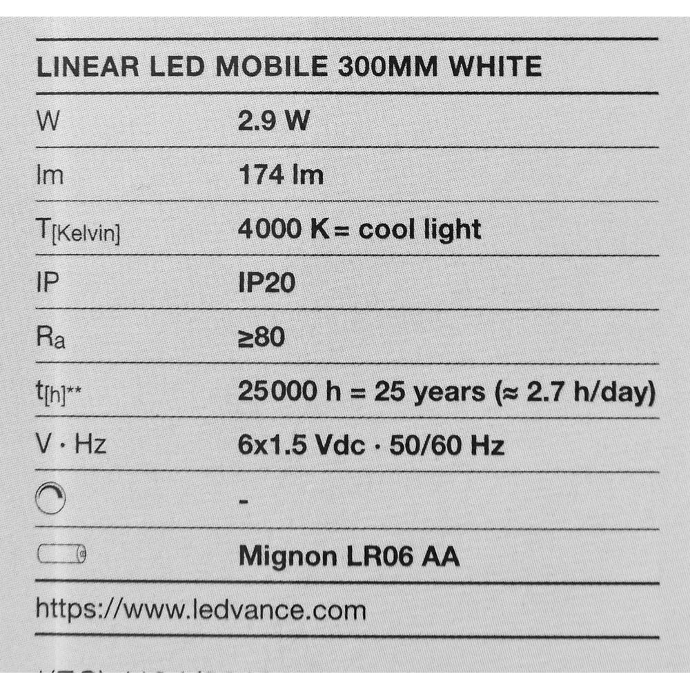 Светильник светодиодный Ledvance Linearled Mobile 300 на батарейках крепление на клей цвет белый STLM-2170907 - Вид №5
