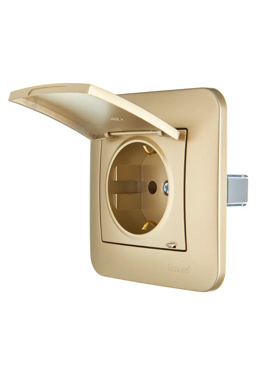 ASTI Розетка с/з с крышкой ПБТ золото LEZARD 7081-3636-123B - Вид №2