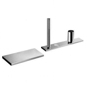 3065  Набортный смеситель для ваннывылет 11,5 см ручка переключатель на 2 потока с кнопкой ручная лейка FIT гибкий шланг 150 см впуски 3/4'' подводка минимальный поток воды 22 л/мин N.B. Условия, необходимые для правильного функционирования: Мин. Поток: 2