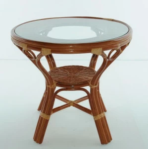 Обеденный стол круглый со стеклянной столешницей 77х83 см коньяк Calamus Rotan VINOTTI  00-3885210 Коричневый