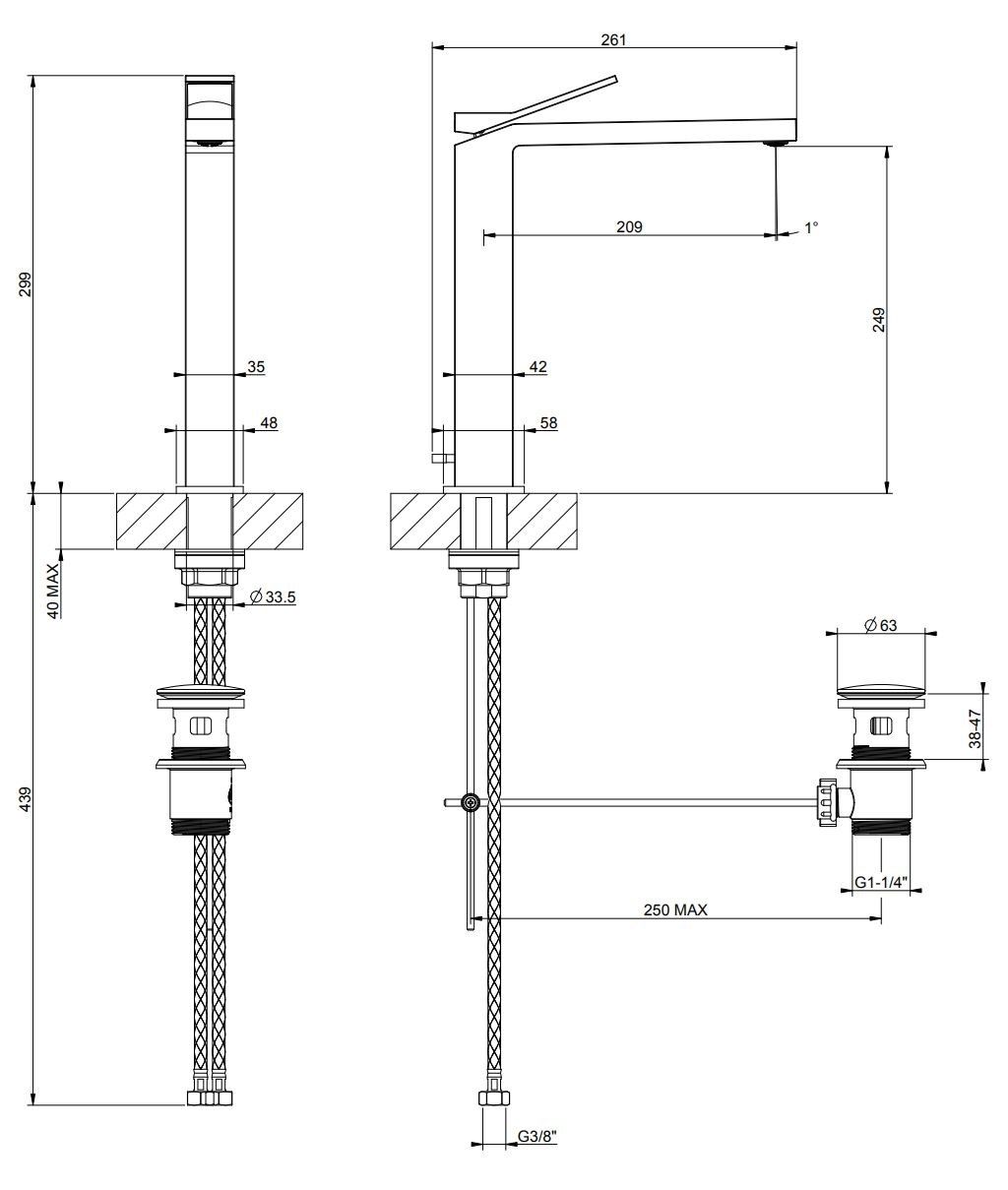Смеситель для раковины из хромированной латуни Gessi прямоугольник ARCH-00022181 - Вид №2
